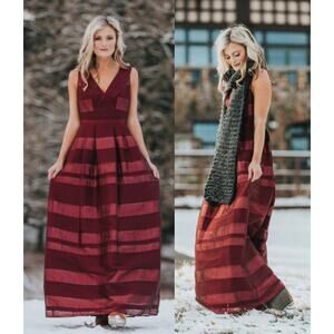 ML Monique Lhuillier Satin Stripe Gown Bordeaux Womens Size 10 Bridesmaid Formal